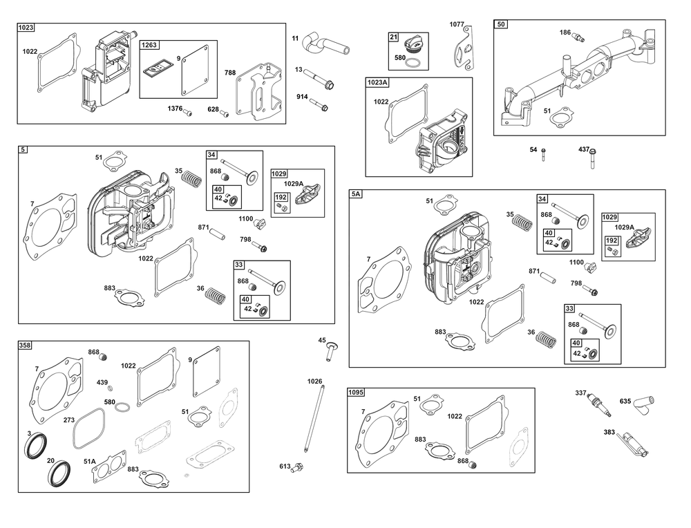 Cylinder Head Group Diagram and Parts List for 613777-0009-01 400000 - 699999 Briggs and Stratton Engine